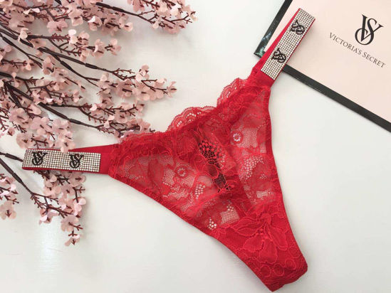Imagen de Victoria's Secret  Panty Tanga Rojo Encaje Brillos M